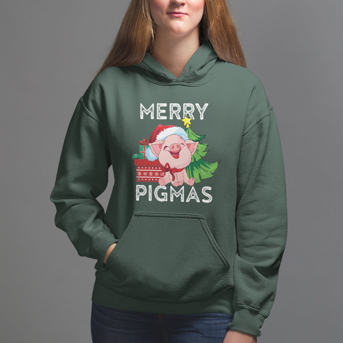 Merry Pigmas Pig Santa Christmas Light Farmer Hoodie - Wonder Print Shop