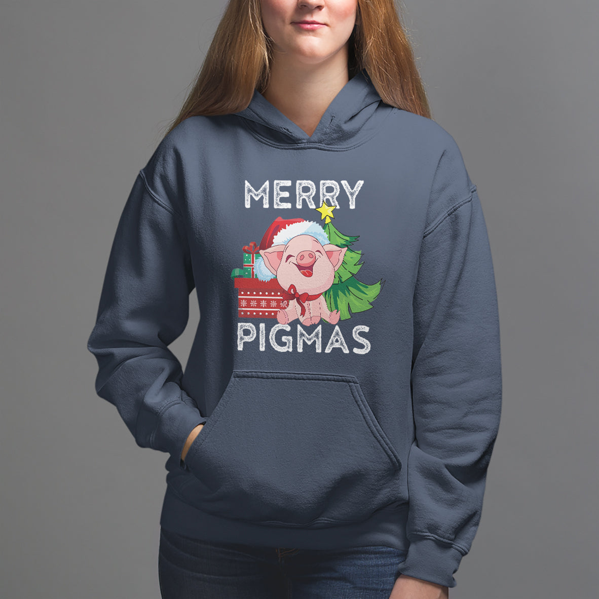 Merry Pigmas Pig Santa Christmas Light Farmer Hoodie - Wonder Print Shop