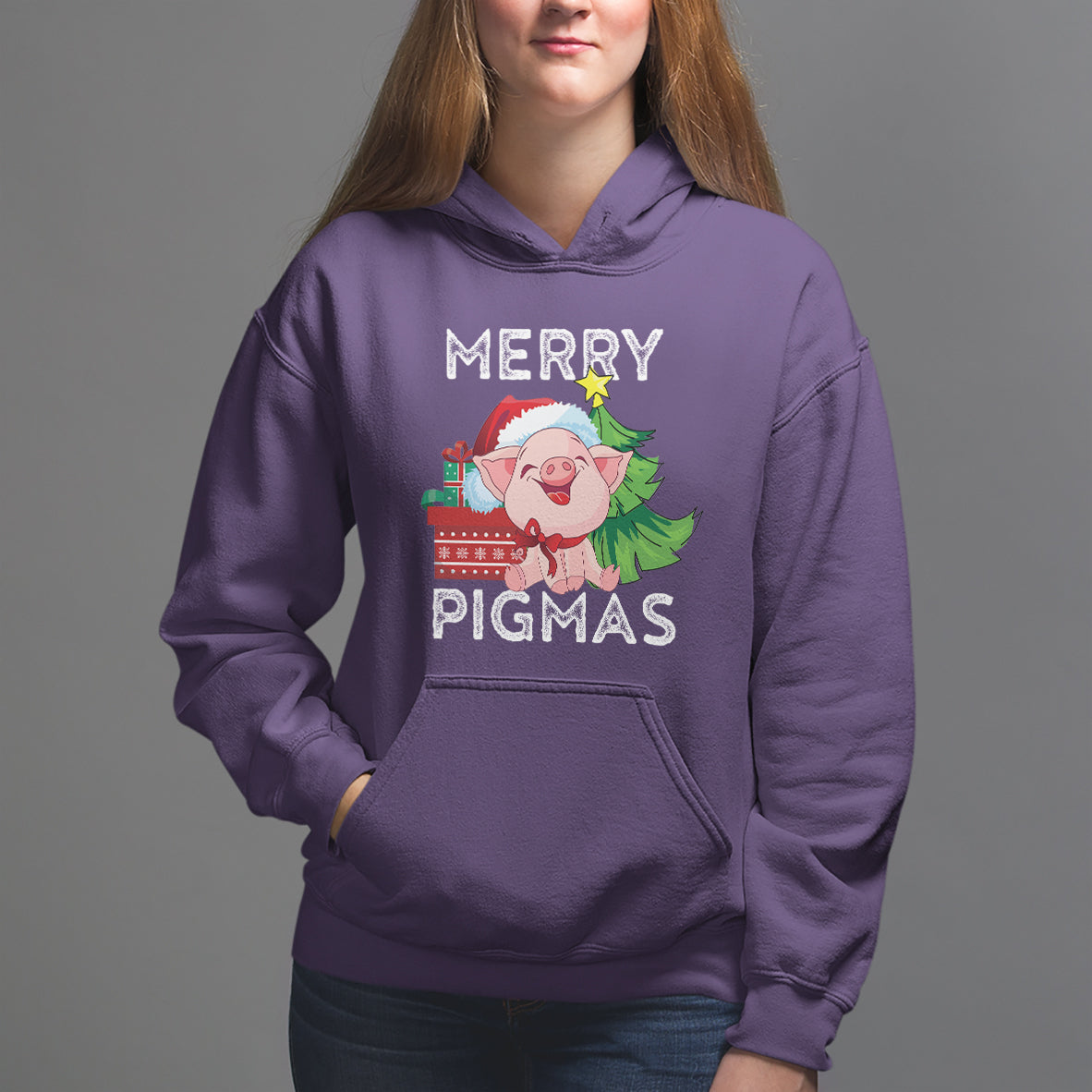 Merry Pigmas Pig Santa Christmas Light Farmer Hoodie - Wonder Print Shop