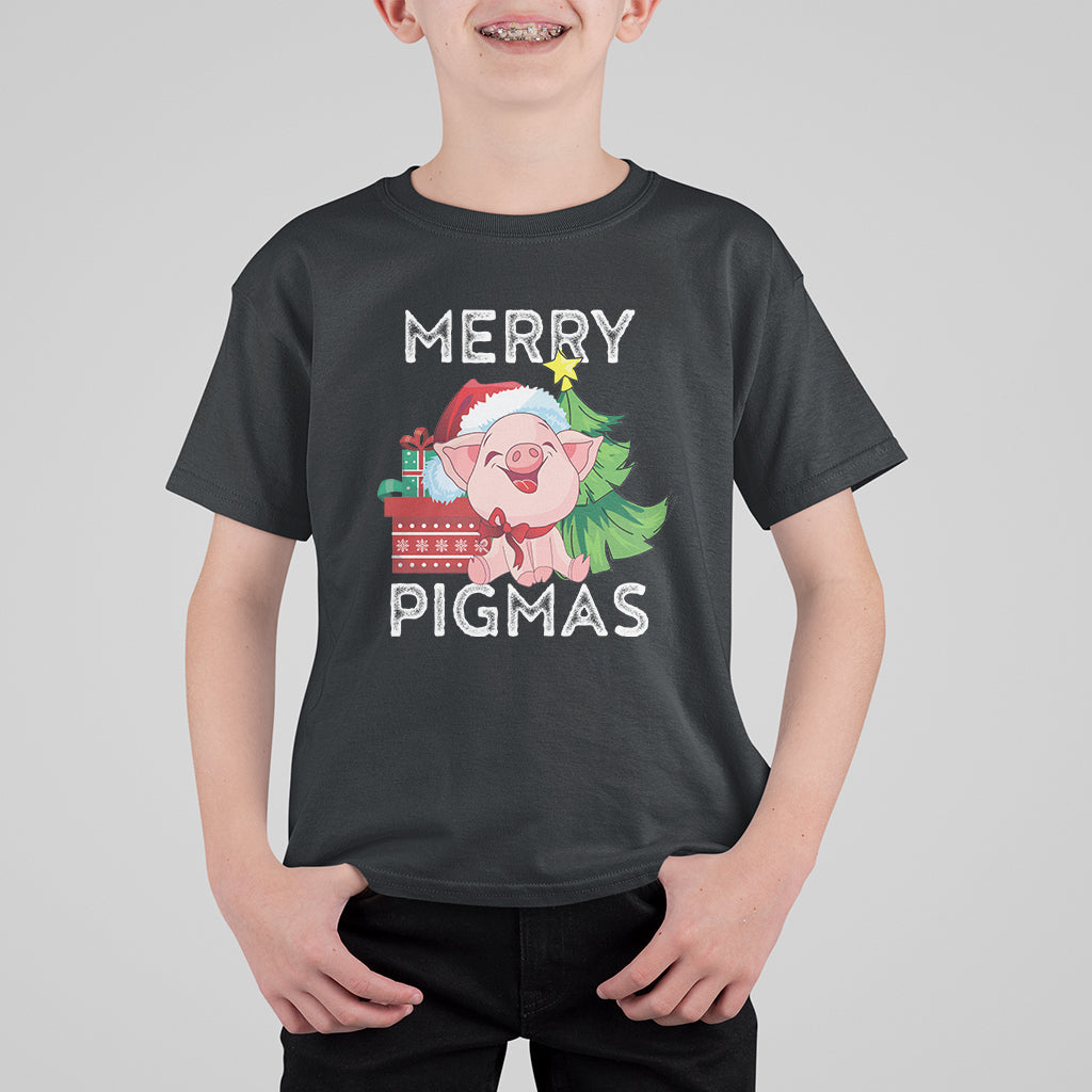 Merry Pigmas Pig Santa Christmas Light Farmer T Shirt For Kid - Wonder Print Shop