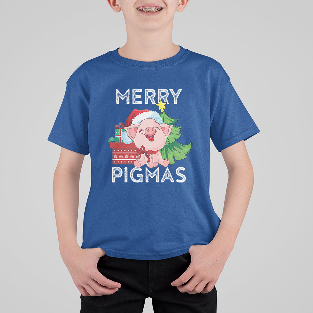 Merry Pigmas Pig Santa Christmas Light Farmer T Shirt For Kid - Wonder Print Shop