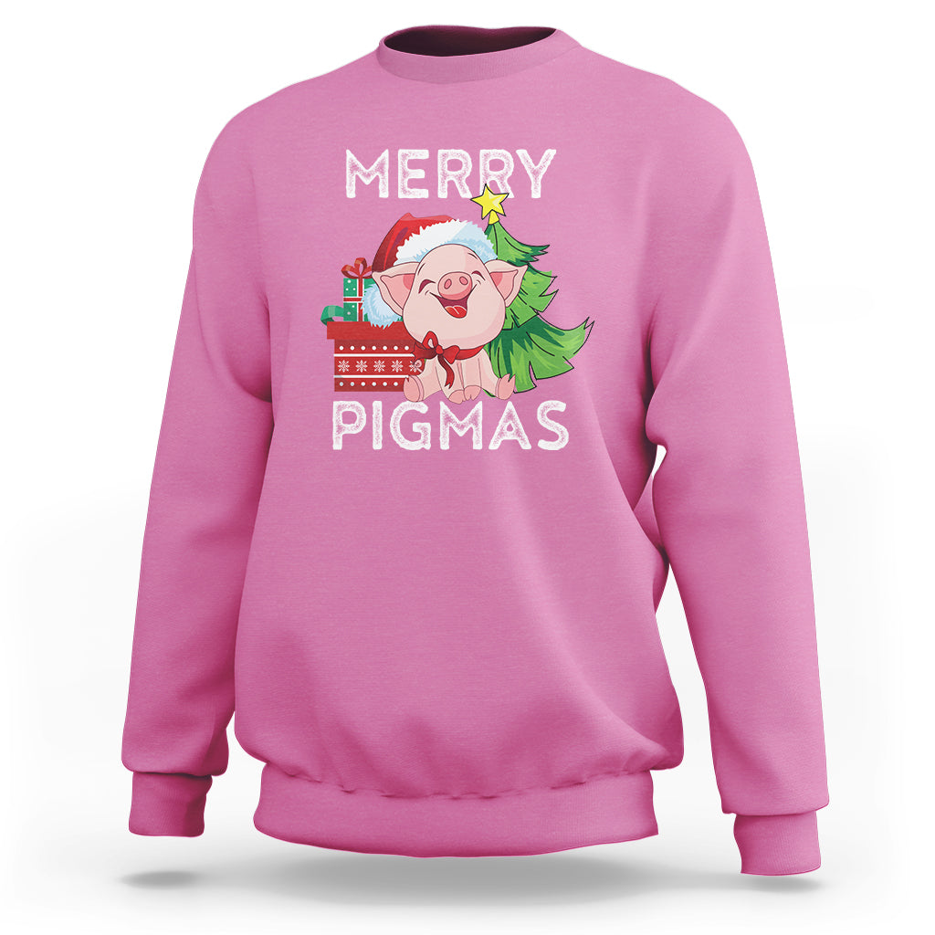 Merry Pigmas Pig Santa Christmas Light Farmer Sweatshirt - Wonder Print Shop