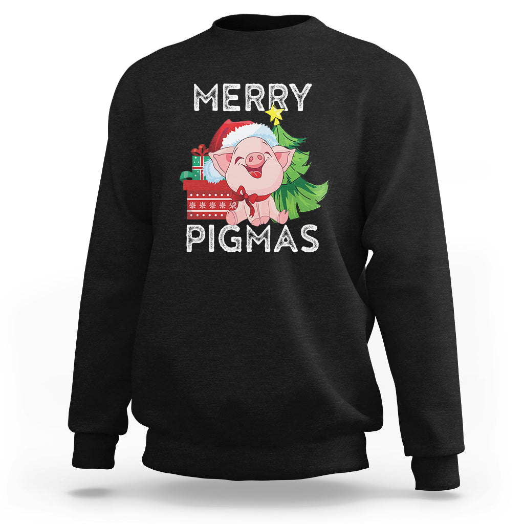 Merry Pigmas Pig Santa Christmas Light Farmer Sweatshirt - Wonder Print Shop