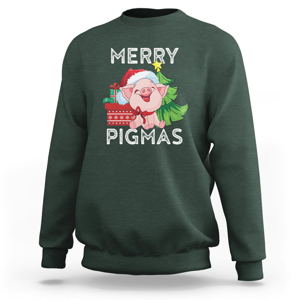 Merry Pigmas Pig Santa Christmas Light Farmer Sweatshirt - Wonder Print Shop