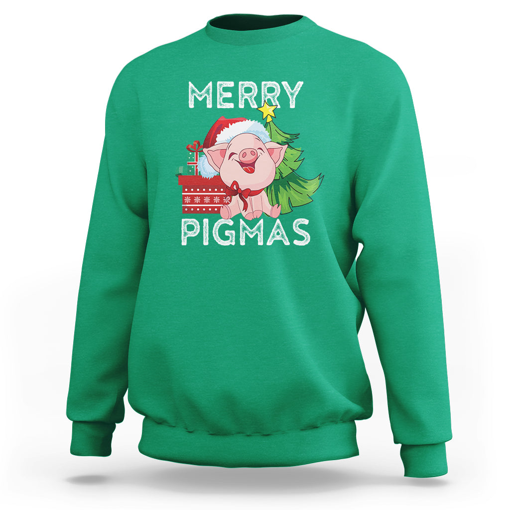 Merry Pigmas Pig Santa Christmas Light Farmer Sweatshirt - Wonder Print Shop