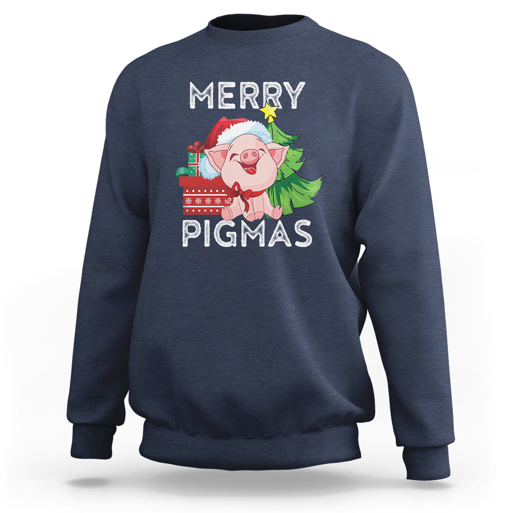 Merry Pigmas Pig Santa Christmas Light Farmer Sweatshirt - Wonder Print Shop