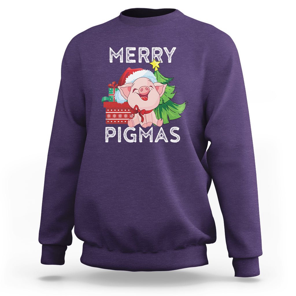 Merry Pigmas Pig Santa Christmas Light Farmer Sweatshirt - Wonder Print Shop