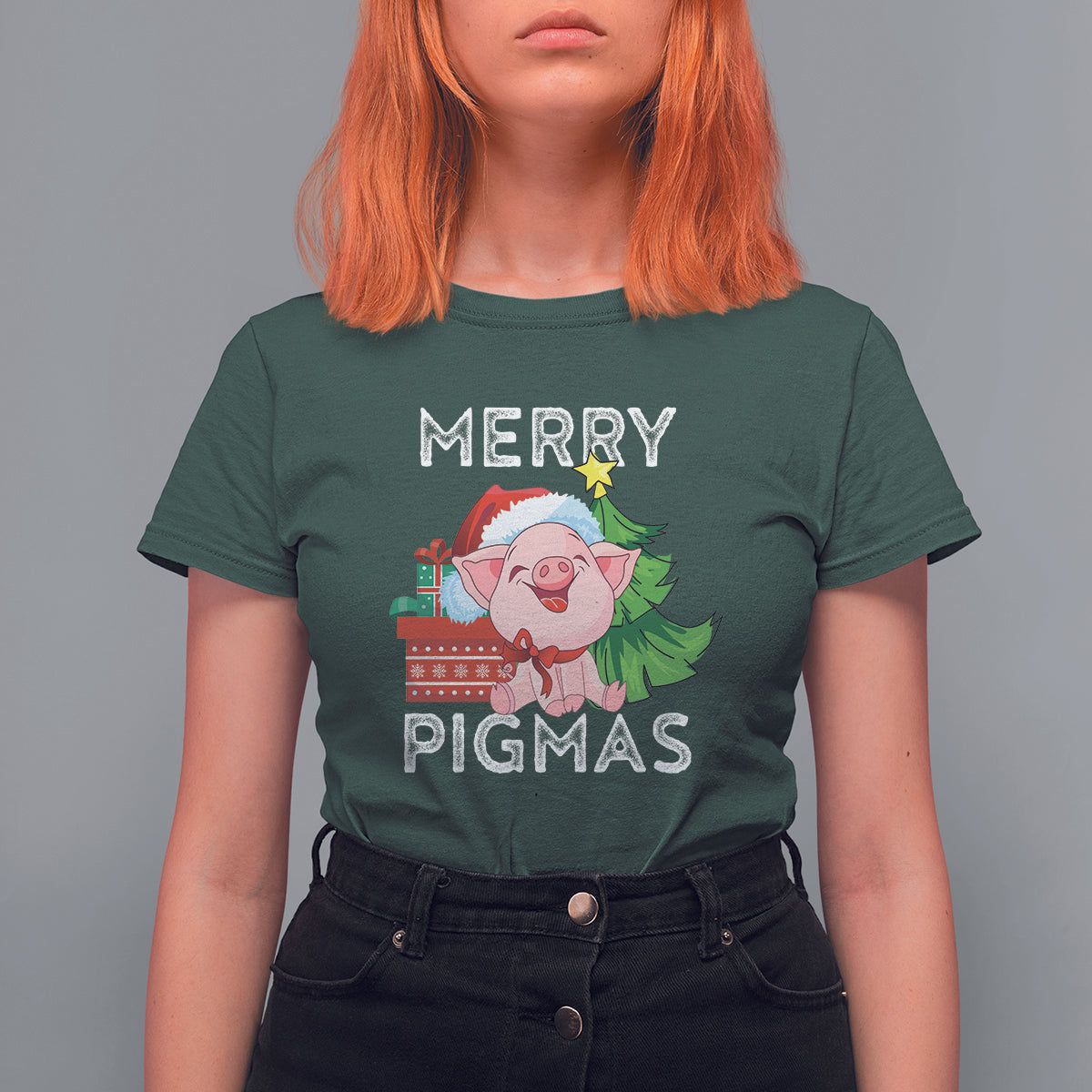 Merry Pigmas Pig Santa Christmas Light Farmer T Shirt For Women - Wonder Print Shop