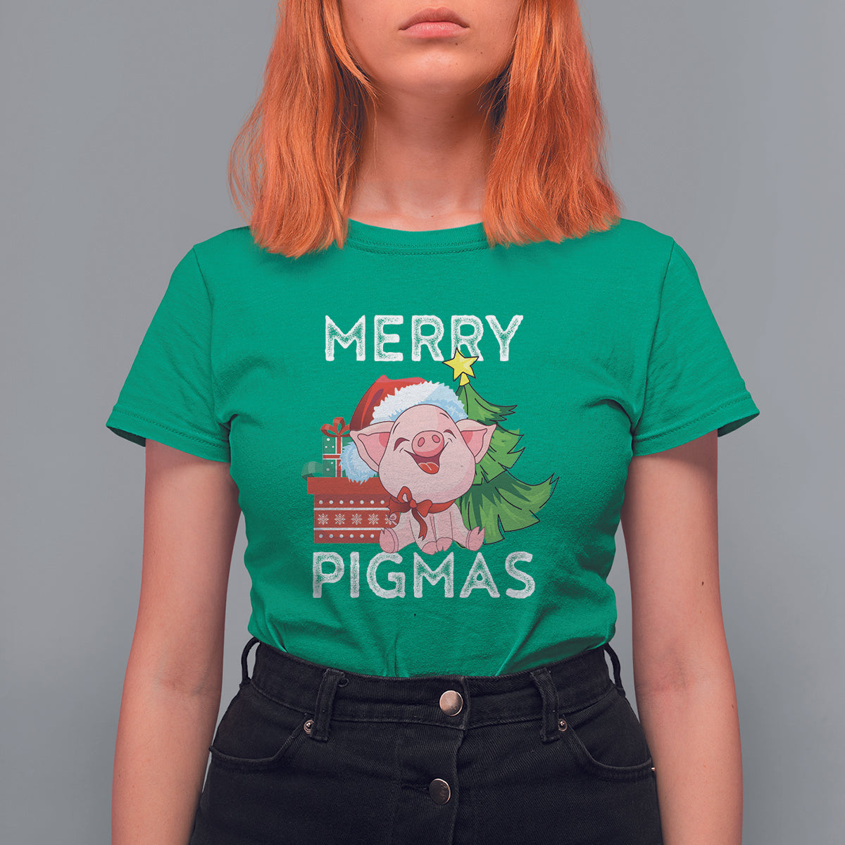 Merry Pigmas Pig Santa Christmas Light Farmer T Shirt For Women - Wonder Print Shop