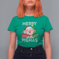 Merry Pigmas Pig Santa Christmas Light Farmer T Shirt For Women - Wonder Print Shop