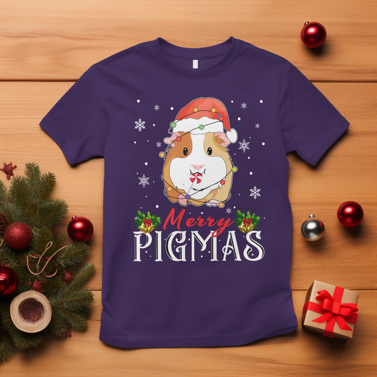 Christmas T Shirt Merry Pigmas Cute Guinea Pig Santa Hat - Wonder Print Shop