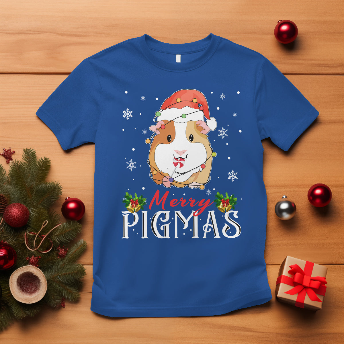 Christmas T Shirt Merry Pigmas Cute Guinea Pig Santa Hat - Wonder Print Shop