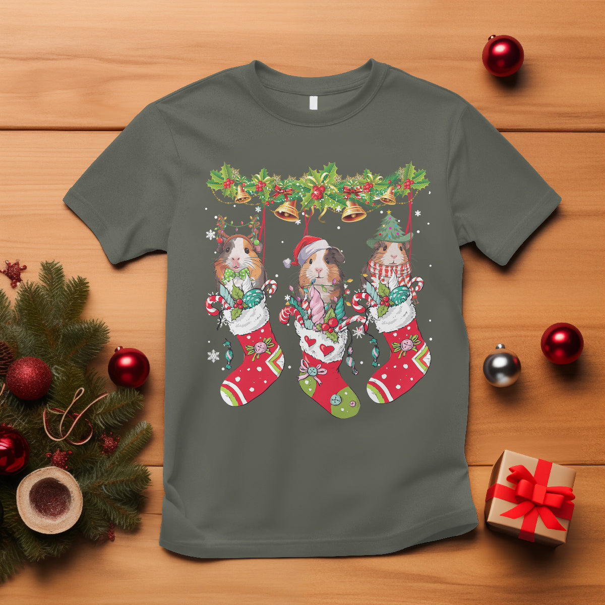 Christmas T Shirt Guinea Pig In Xmas Socks Cute Santa Hat - Wonder Print Shop