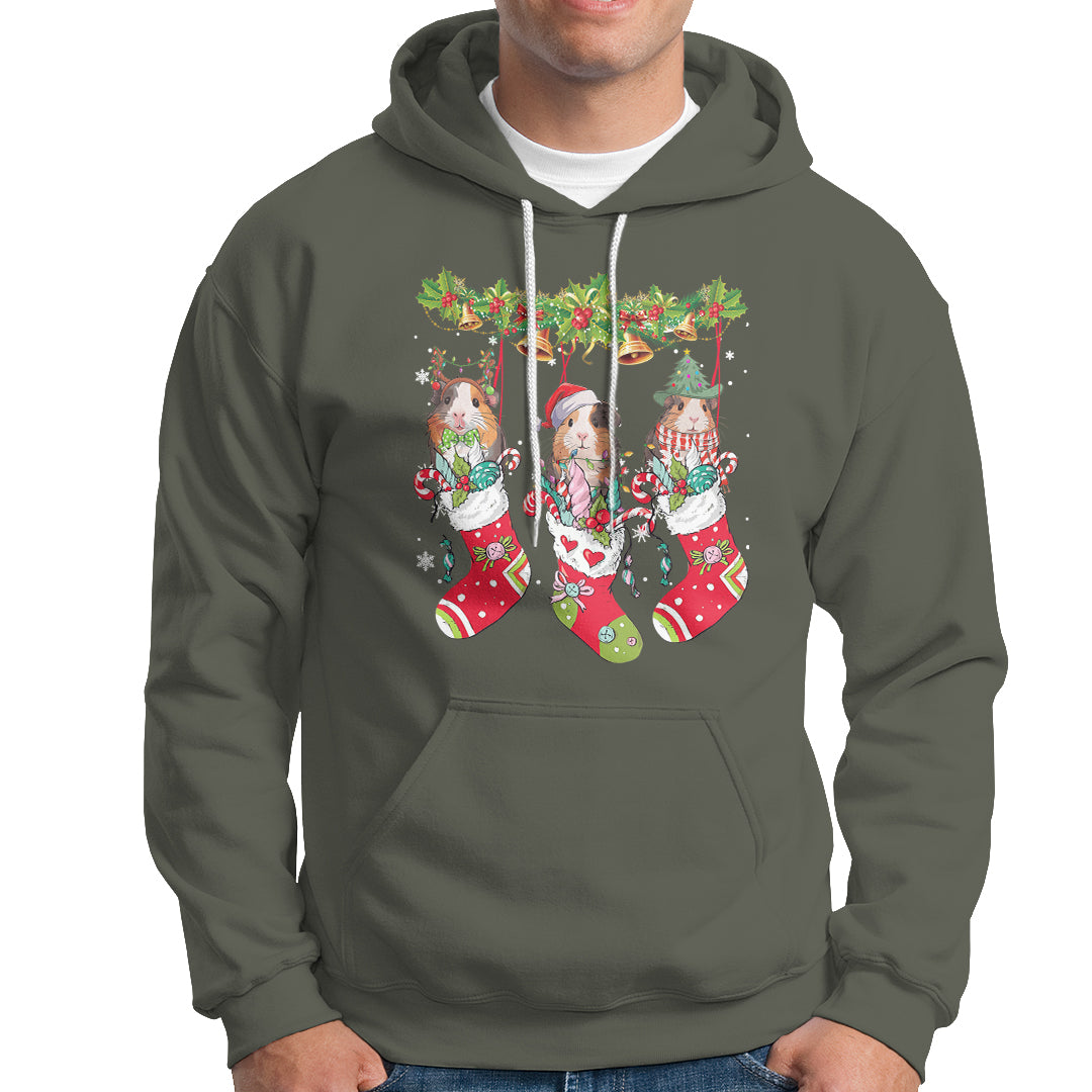 Christmas Hoodie Guinea Pig In Xmas Socks Cute Santa Hat - Wonder Print Shop