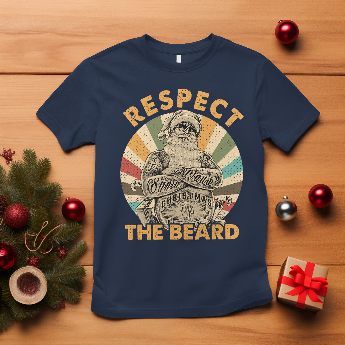 Christmas T Shirt Respect The Beard Cool Santa - Wonder Print Shop