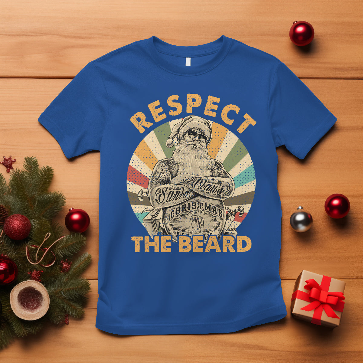 Christmas T Shirt Respect The Beard Cool Santa - Wonder Print Shop