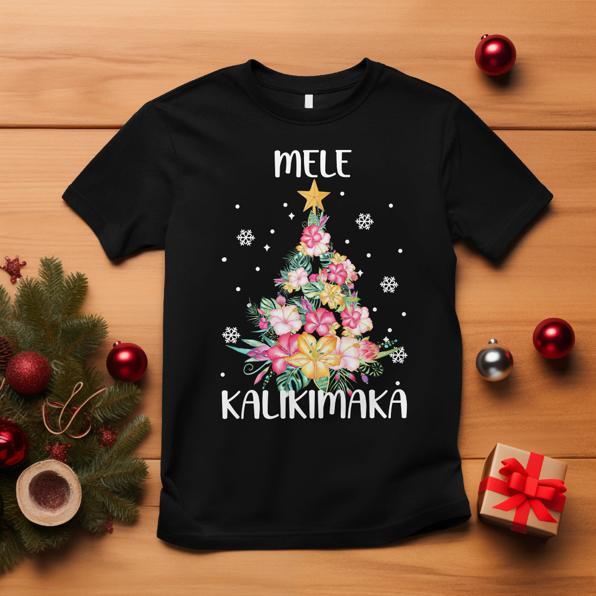 Mele Kalikimaka Hawaiian Christmas Tree Tropical Flower T Shirt - Wonder Print Shop