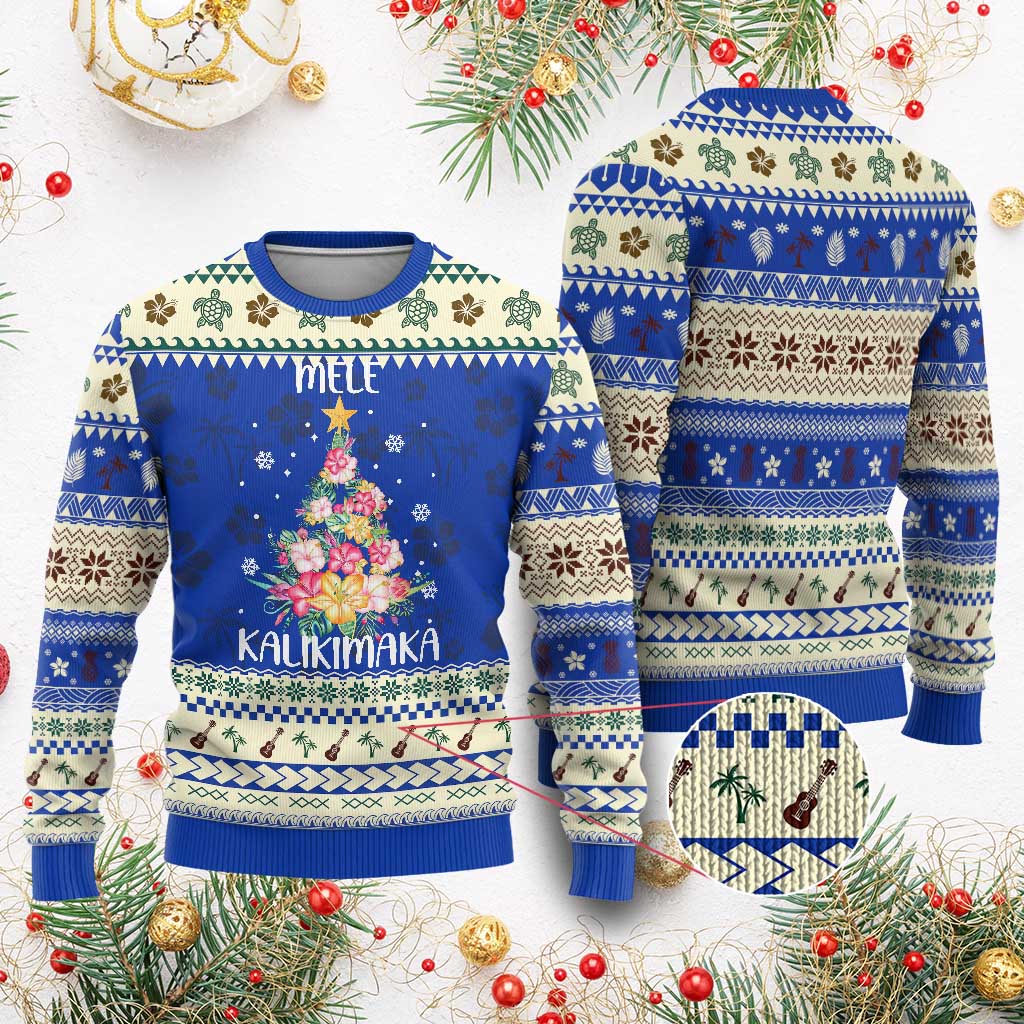 Xmas In Hawaii Ugly Christmas Sweater Mele Kalikimaka Hawaiian Christmas Tree Tropical Flower - Wonder Print Shop