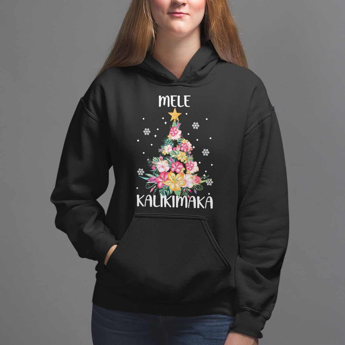 Mele Kalikimaka Hawaiian Christmas Tree Tropical Flower Hoodie - Wonder Print Shop