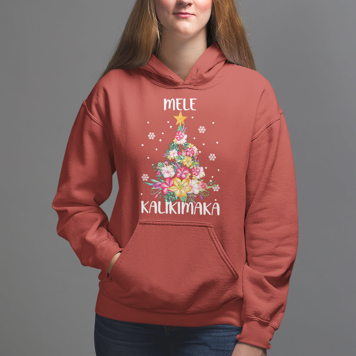 Mele Kalikimaka Hawaiian Christmas Tree Tropical Flower Hoodie - Wonder Print Shop