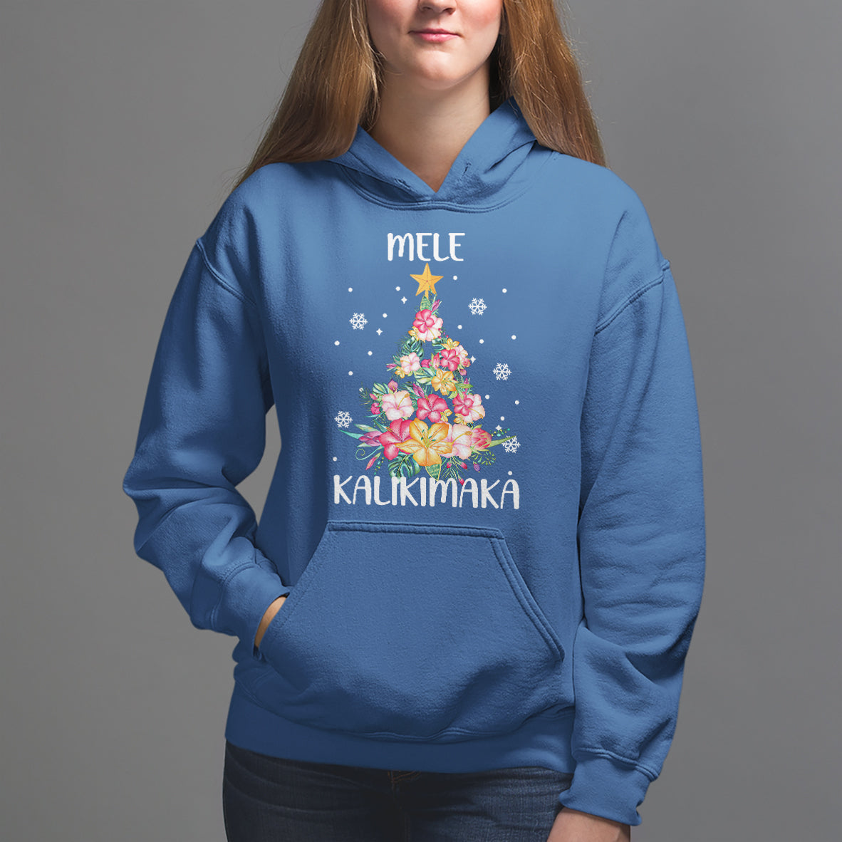 Mele Kalikimaka Hawaiian Christmas Tree Tropical Flower Hoodie - Wonder Print Shop