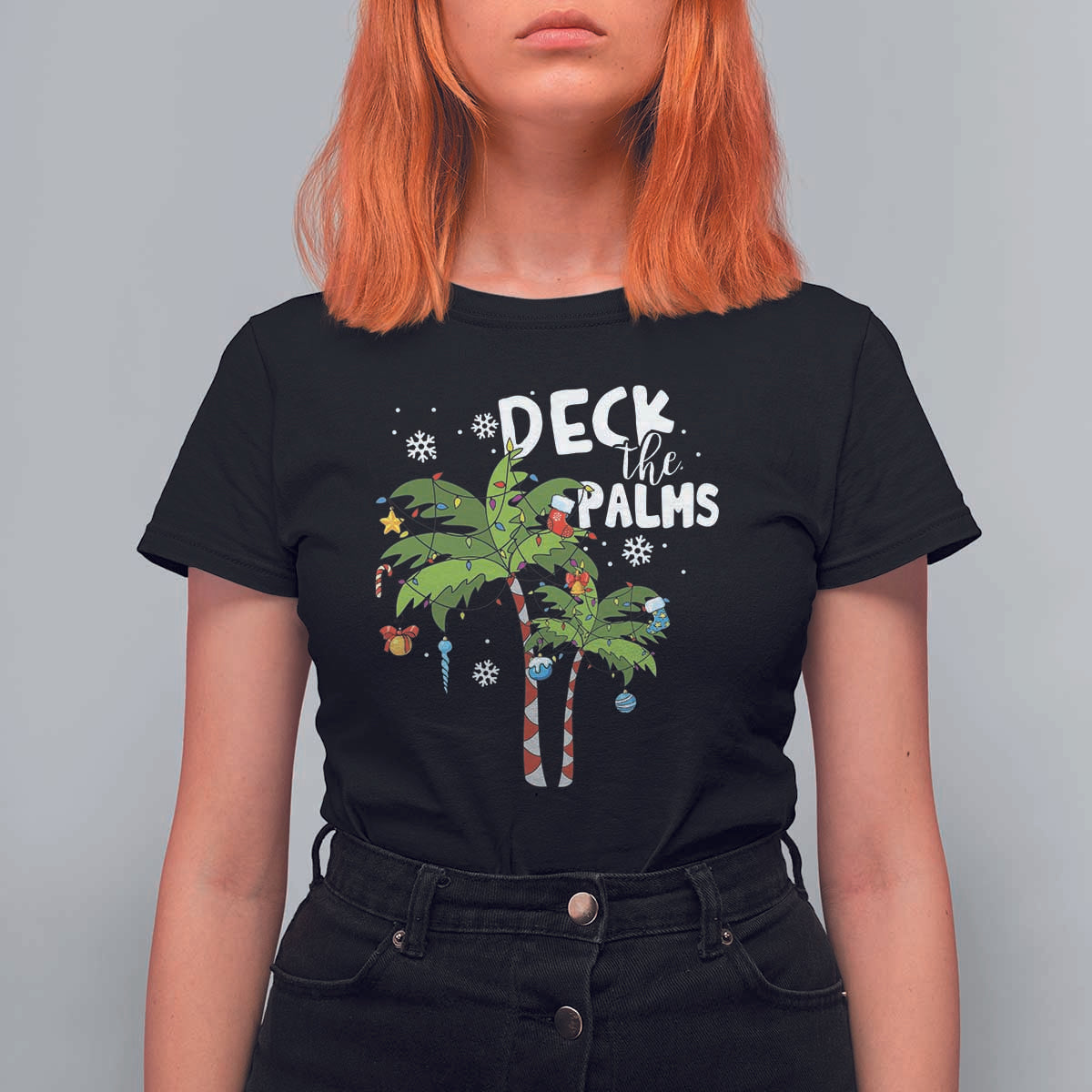 Christmas In Hawaii T Shirt For Women Deck the Palms Xmas Tree - Wonder Print Shop