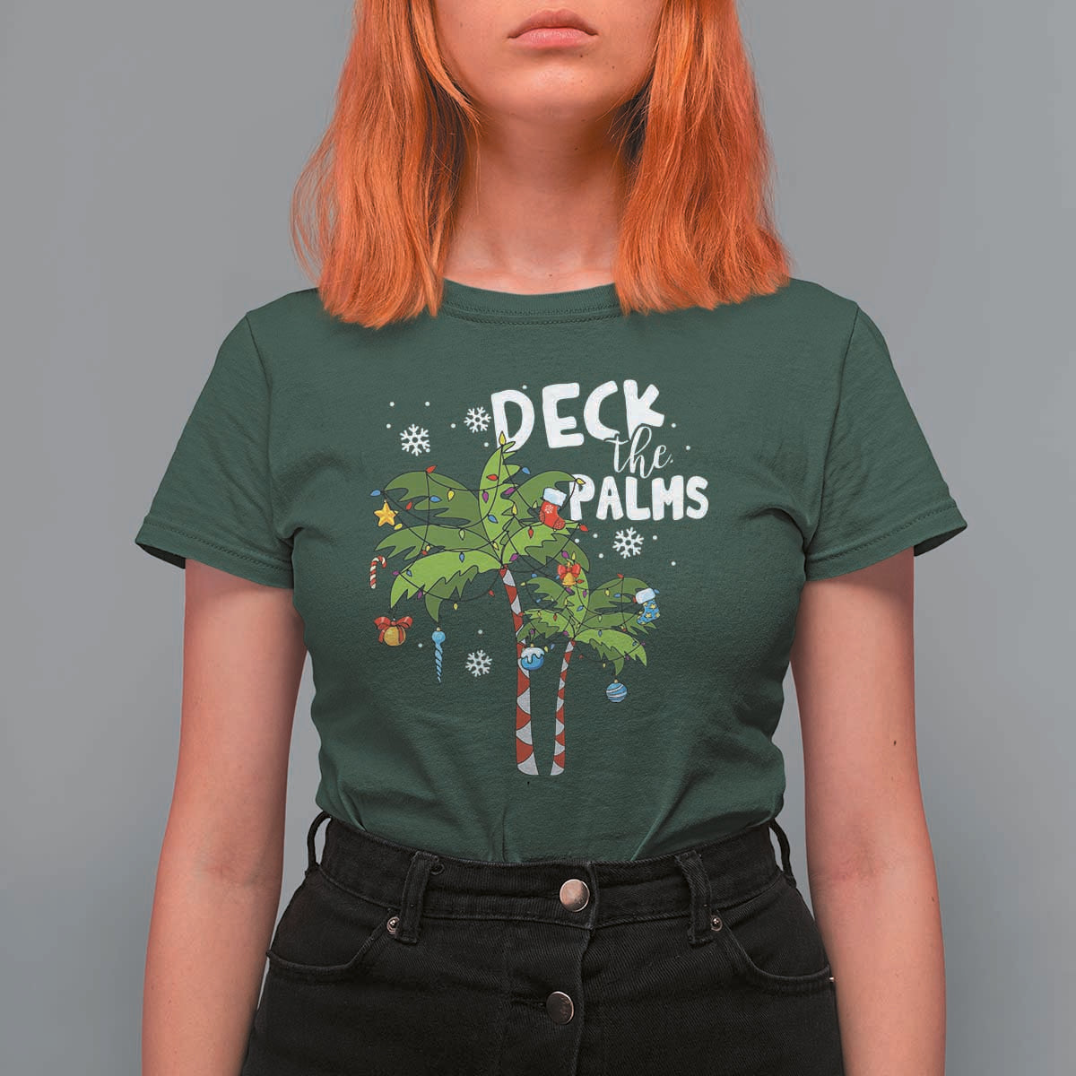 Christmas In Hawaii T Shirt For Women Deck the Palms Xmas Tree - Wonder Print Shop