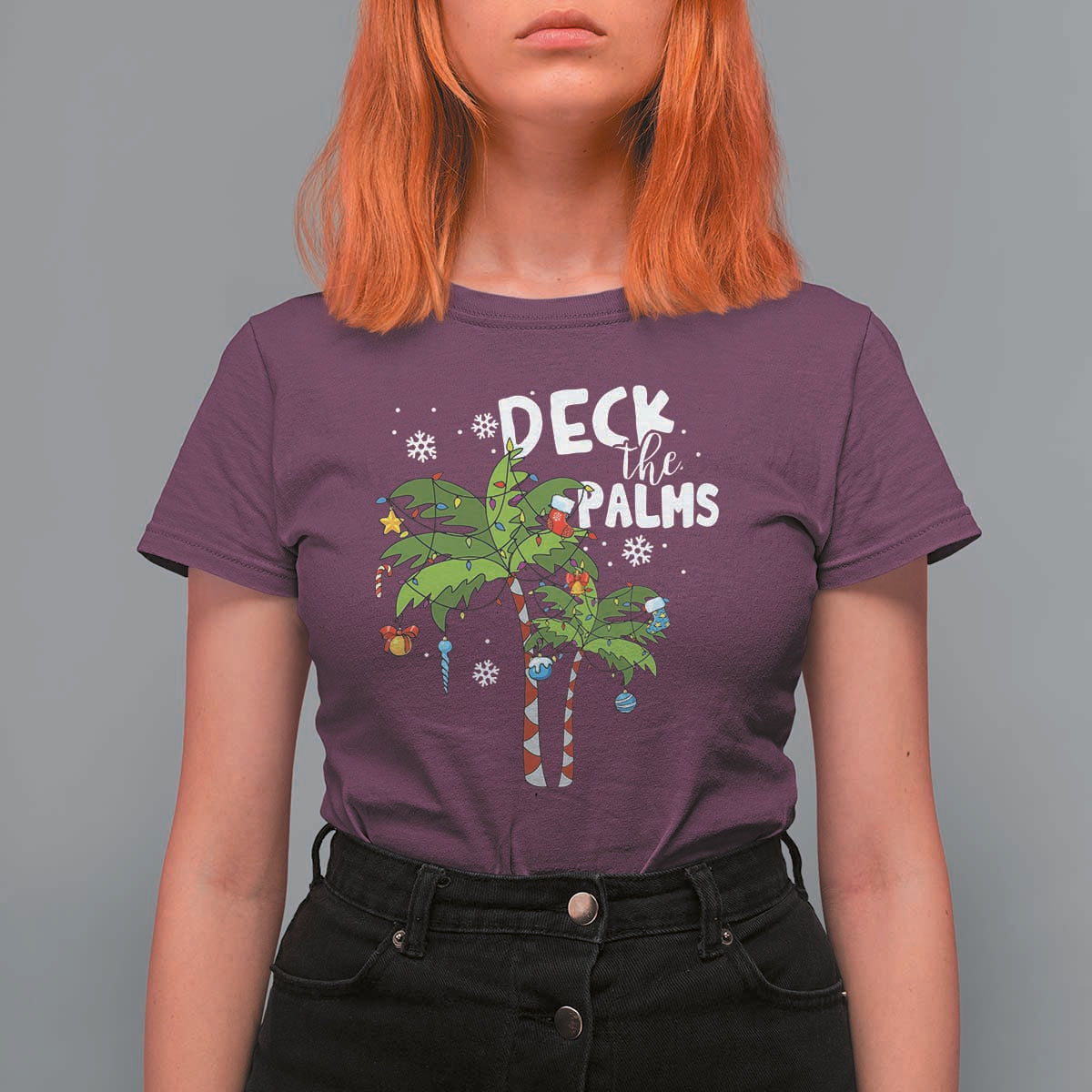 Christmas In Hawaii T Shirt For Women Deck the Palms Xmas Tree - Wonder Print Shop