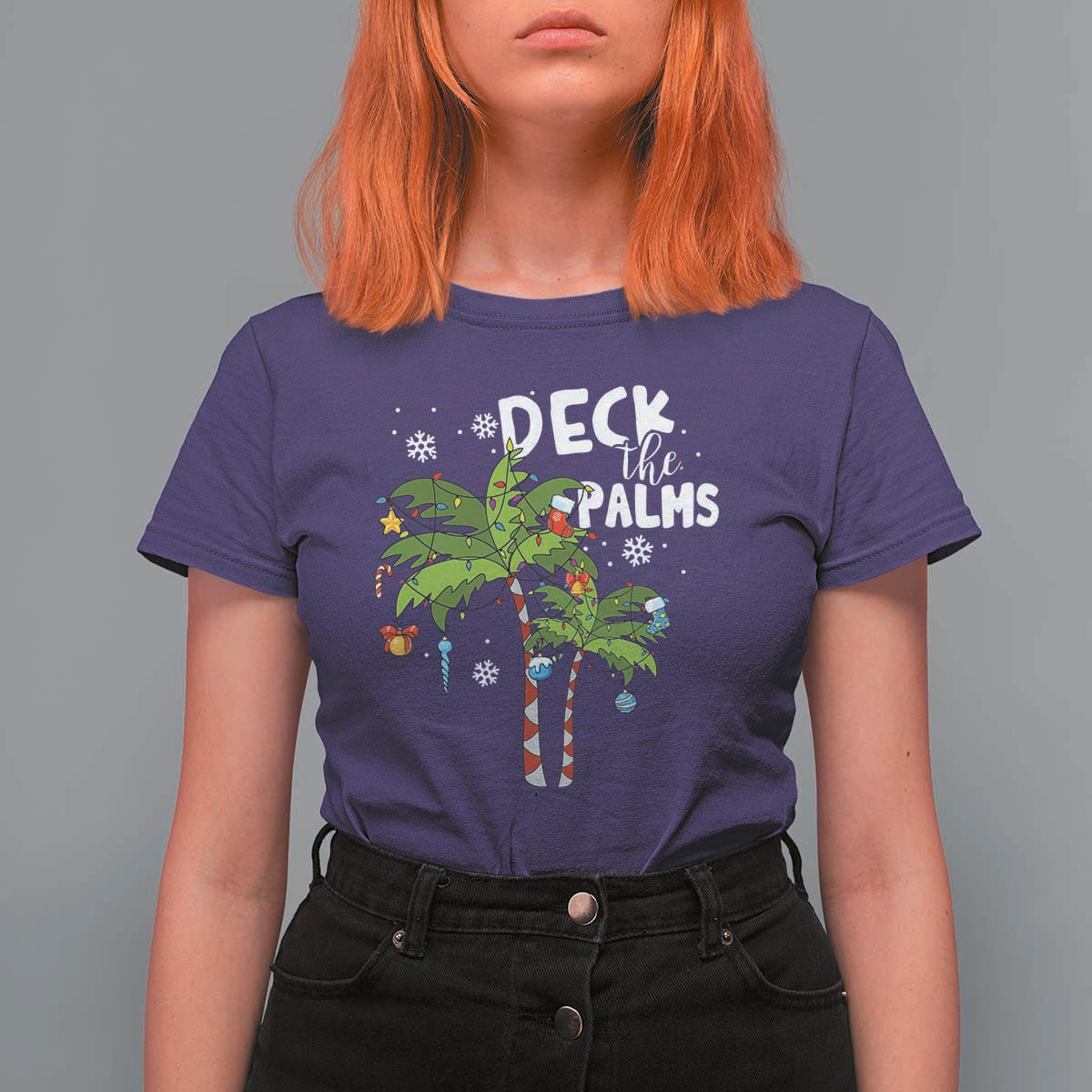 Christmas In Hawaii T Shirt For Women Deck the Palms Xmas Tree - Wonder Print Shop