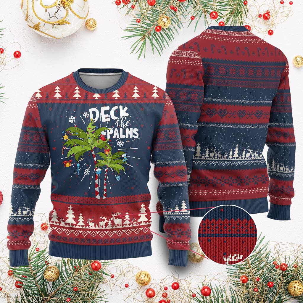 Christmas In Hawaii Ugly Christmas Sweater Deck the Palms Xmas Tree - Wonder Print Shop