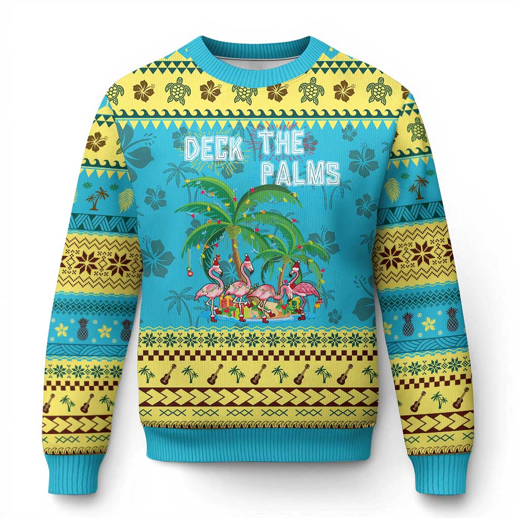 Xmas In Hawaii Ugly Christmas Sweater Deck the Palms Firework Flamingo - Wonder Print Shop