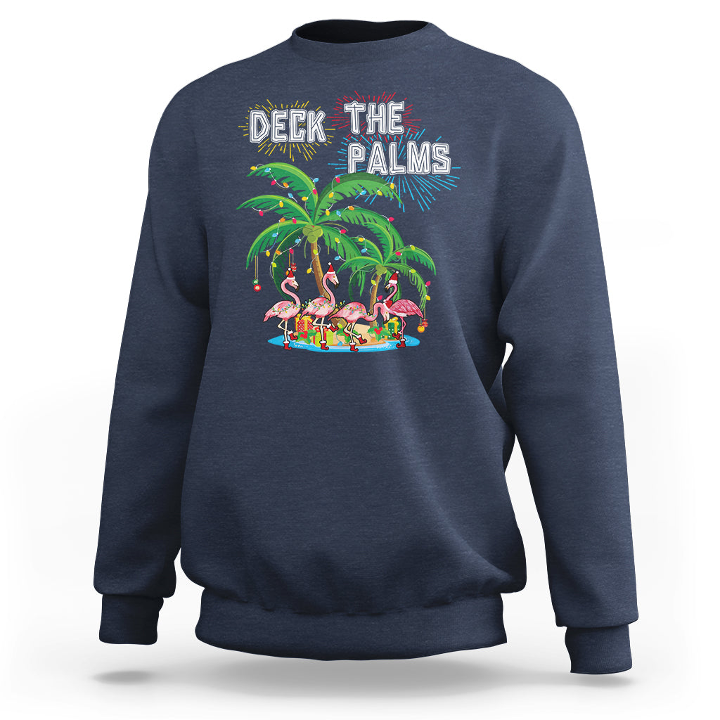 Christmas In Hawaii Sweatshirt Deck the Palms Firework Merry Christmas Flamingo - Wonder Print Shop