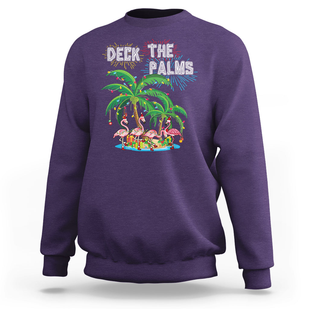 Christmas In Hawaii Sweatshirt Deck the Palms Firework Merry Christmas Flamingo - Wonder Print Shop