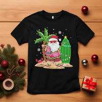 Christmas In Hawaii T Shirt Flamingo Float Xmas Palm Tree Surfboard Cute Santa At Beach - Wonder Print Shop