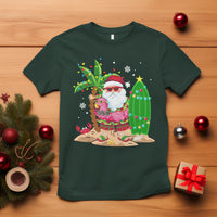 Christmas In Hawaii T Shirt Flamingo Float Xmas Palm Tree Surfboard Cute Santa At Beach - Wonder Print Shop