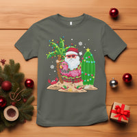 Christmas In Hawaii T Shirt Flamingo Float Xmas Palm Tree Surfboard Cute Santa At Beach - Wonder Print Shop