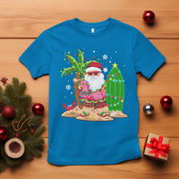 Christmas In Hawaii T Shirt Flamingo Float Xmas Palm Tree Surfboard Cute Santa At Beach - Wonder Print Shop