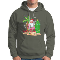 Christmas In Hawaii Hoodie Flamingo Float Xmas Palm Tree Surfboard Cute Santa At Beach - Wonder Print Shop