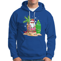 Christmas In Hawaii Hoodie Flamingo Float Xmas Palm Tree Surfboard Cute Santa At Beach - Wonder Print Shop