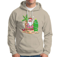 Christmas In Hawaii Hoodie Flamingo Float Xmas Palm Tree Surfboard Cute Santa At Beach - Wonder Print Shop