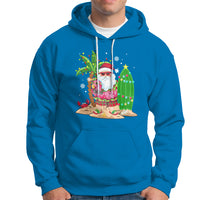Christmas In Hawaii Hoodie Flamingo Float Xmas Palm Tree Surfboard Cute Santa At Beach - Wonder Print Shop