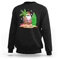 Christmas In Hawaii Sweatshirt Flamingo Float Xmas Palm Tree Surfboard Cute Santa At Beach - Wonder Print Shop