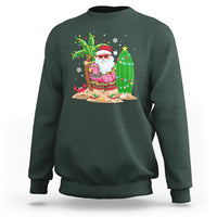 Christmas In Hawaii Sweatshirt Flamingo Float Xmas Palm Tree Surfboard Cute Santa At Beach - Wonder Print Shop