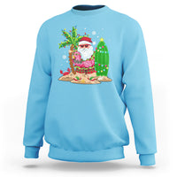 Christmas In Hawaii Sweatshirt Flamingo Float Xmas Palm Tree Surfboard Cute Santa At Beach - Wonder Print Shop
