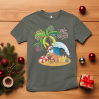 Christmas In Hawaii T Shirt Palm Tree Firework Santa At Beach Drinking Coconut - Wonder Print Shop