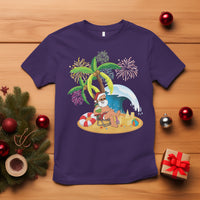 Christmas In Hawaii T Shirt Palm Tree Firework Santa At Beach Drinking Coconut - Wonder Print Shop