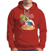 Christmas In Hawaii Hoodie Palm Tree Firework Santa At Beach Drinking Coconut - Wonder Print Shop