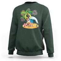 Christmas In Hawaii Sweatshirt Palm Tree Firework Santa At Beach Drinking Coconut - Wonder Print Shop