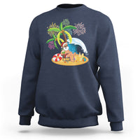 Christmas In Hawaii Sweatshirt Palm Tree Firework Santa At Beach Drinking Coconut - Wonder Print Shop