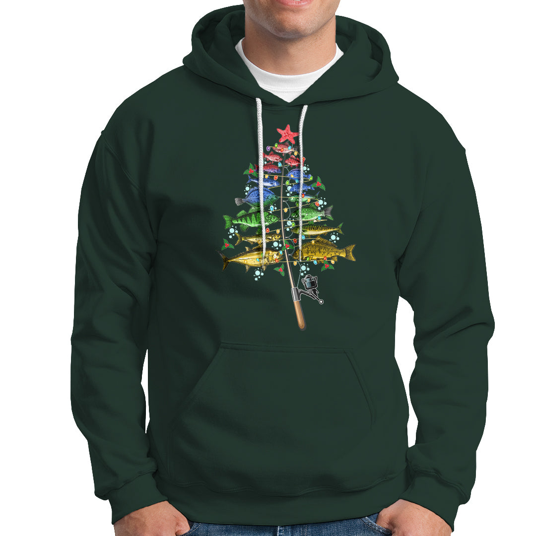 Aquatic Christmas Tree Fisherman Colorful Fish Hoodie - Wonder Print Shop